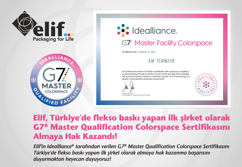 Elif Plastik, Türkiye'de flekso baskı yapan ilk şirket olarak G7® Master Qualification Colorspace Sertifikasını Almaya Hak Kazandı!